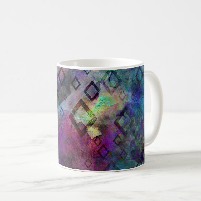 Mug Aquarelle colorée abstraite avec diamants (Devant droit)