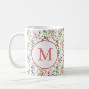 Mug Aquarelle colorée Fleur de printemps Motif Monogra