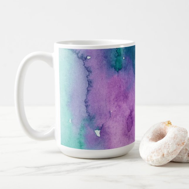 Mug Aquarelle cool Bleu, Vert, Violet (Avec donut)