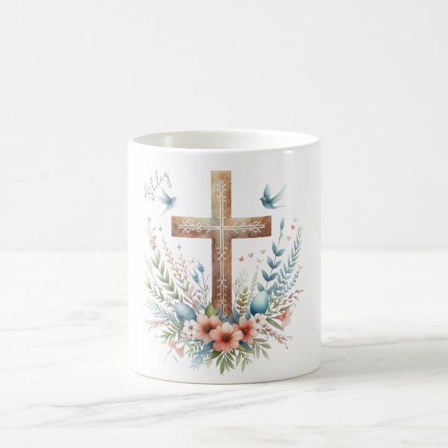 Mug Aquarelle Croix de Pâques personnalisée (Centre)