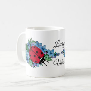 Mug Aquarelle Cute Ladybird Avec Fleurs Bleues Sauvage