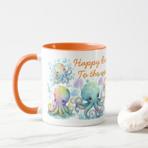 Mug Aquarelle Cute Octopus Deux Tons Orange