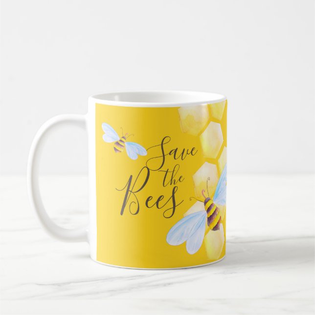 Mug Aquarelle d'abeille à miel jaune sauve les abeille (Gauche)
