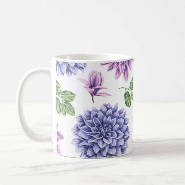 Mug Aquarelle Dahlias bleu pourpre (Gauche)