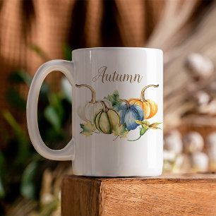 Mug Aquarelle d'automne Bleu Blanc Orange Vert Citroui