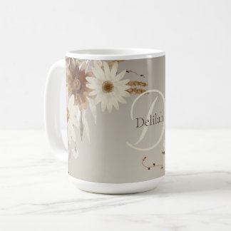 Mug Aquarelle d'automne Monogramme floral Personnalisé