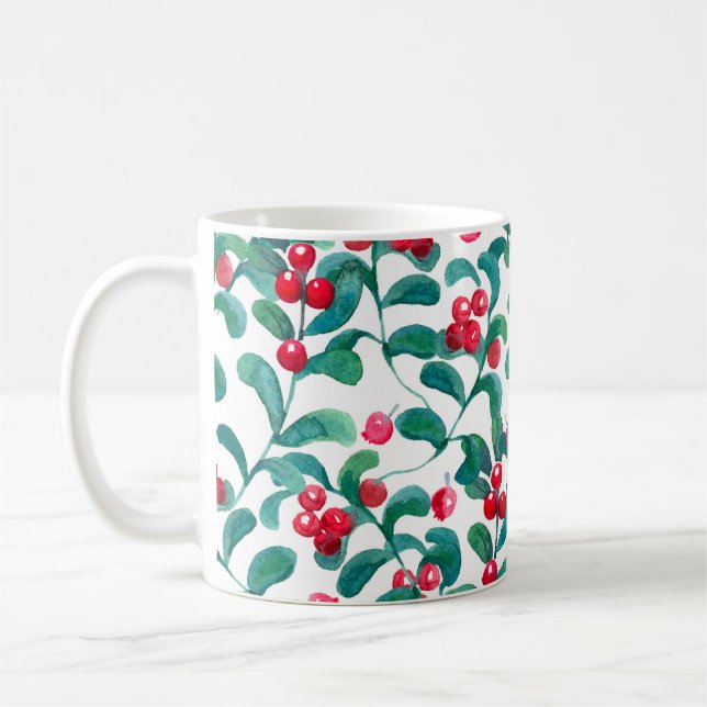 Mug Aquarelle de baies sauvages, motif sans soudure. (Gauche)