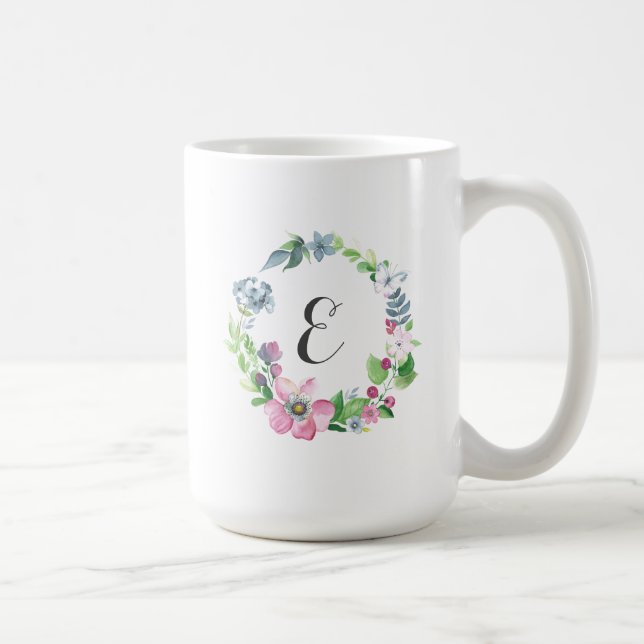 Mug Aquarelle de Boho florale et monogramme du (Droite)
