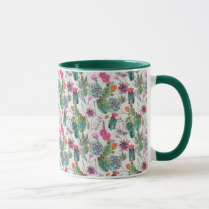 Mug Aquarelle de bois exotique Cactus et Motif succule