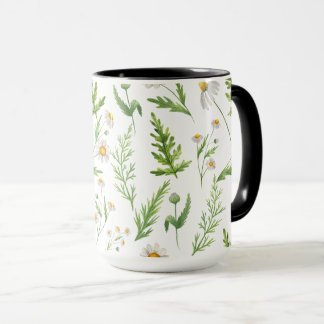 Mug Aquarelle de bois Fleur sauvage vert et fougères