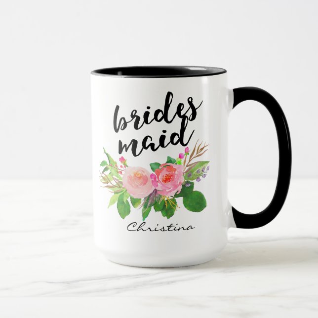 Mug Aquarelle de Bridesmaid Floral Personnalisé (Droite)