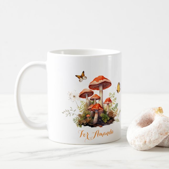 Mug Aquarelle de champignon Whimsical Nom personnalisé (Avec donut)