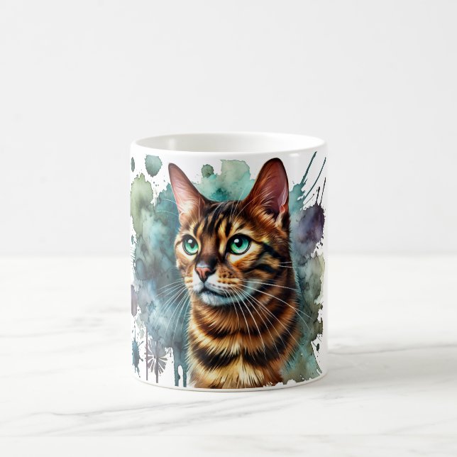 Mug Aquarelle de chat Bengale d'or (Centre)