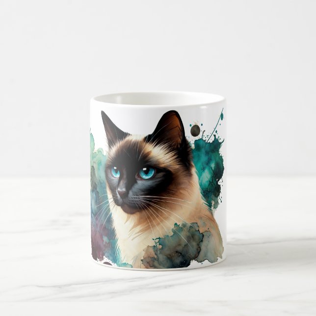 Mug Aquarelle de chat de Siamese (Centre)