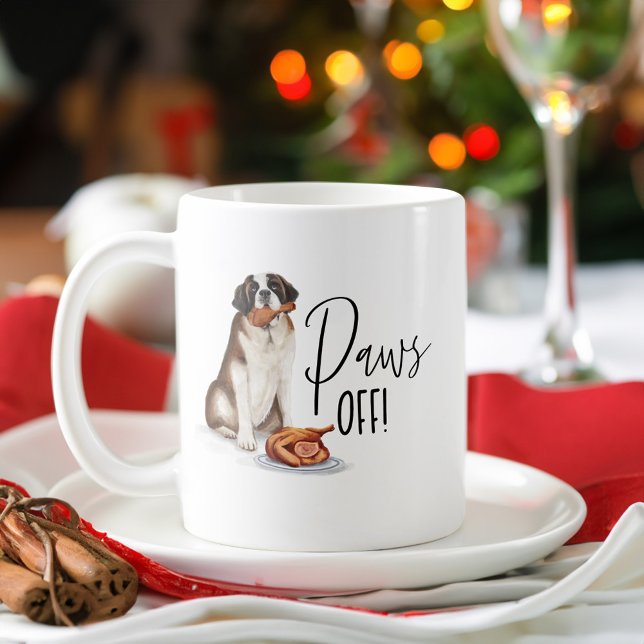 Mug Aquarelle de chien coquin St Bernard Turquie (Paws Off Naughty Dog Watercolor St Bernard Turkey Coffee Mug)