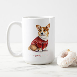 Mug Aquarelle de chien de Corgi mignon Noël personnali