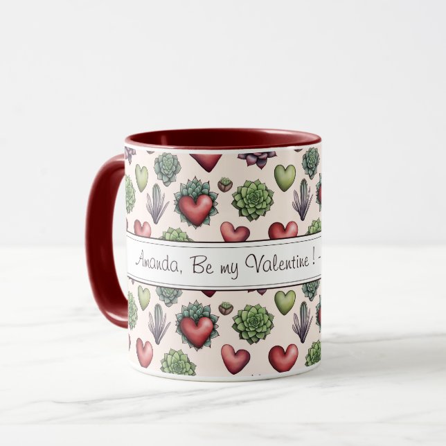 Mug Aquarelle de coeur Succulente Valentines Motif de  (Devant gauche)