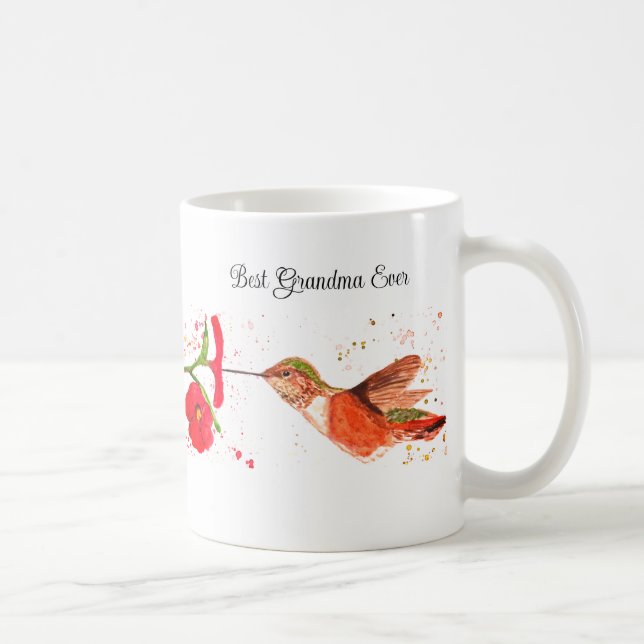 Mug Aquarelle de colibri Jardin floral de grand-mère N (Droite)