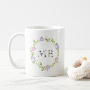 Mug Aquarelle de couronne de fleurs Monogramme muqueus