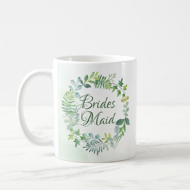 Mug Aquarelle de couronne de verdure de Bridesmaid (Gauche)