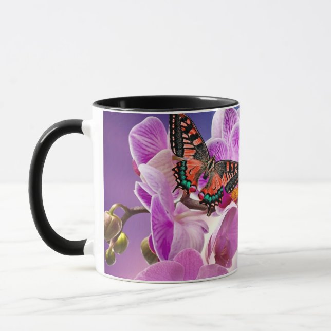 Mug Aquarelle de fleur d'orchidée rose violet (Gauche)