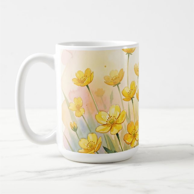 Mug Aquarelle de fleur sauvage jaune ensoleillée (Gauche)
