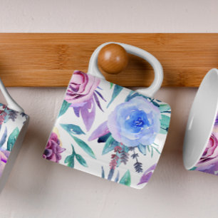 Mug Aquarelle de fleurs violettes et roses. Modèle flo