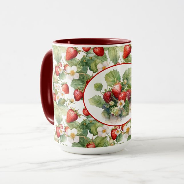 Mug Aquarelle de fraises mûres (Devant gauche)
