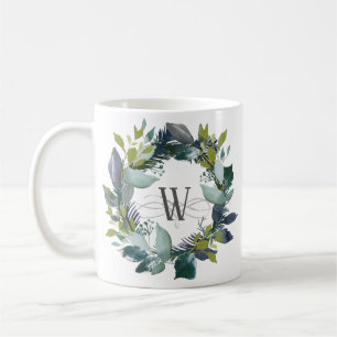 Mug Aquarelle de la couronne végétale Monogramme ver