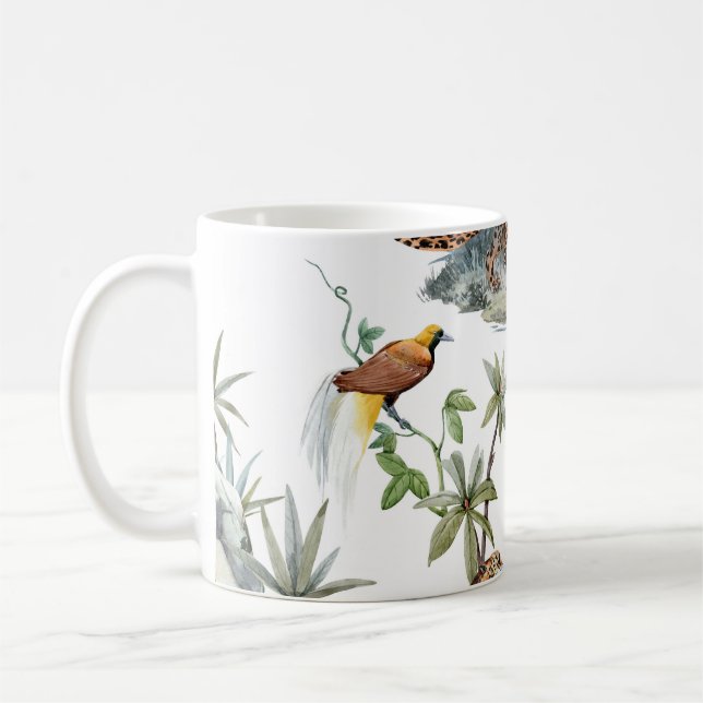 Mug Aquarelle de la jungle léopard Scène tropicale (Gauche)