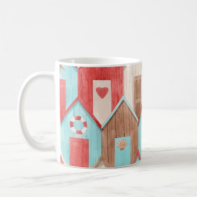 Mug Aquarelle de la maison de plage : motif rétro. (Gauche)