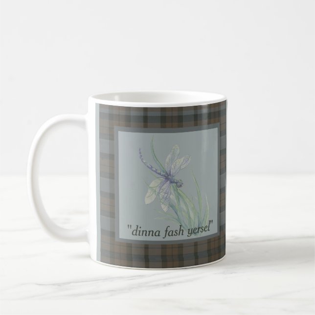 Mug Aquarelle de libellule Fraser Clan Tartan Citation (Gauche)