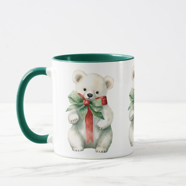 Mug Aquarelle de l'ours polaire mignon rouge vert (Gauche)