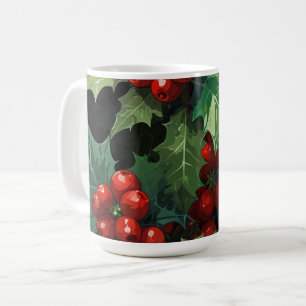 Mug aquarelle de Noël feuilles de houx botanique