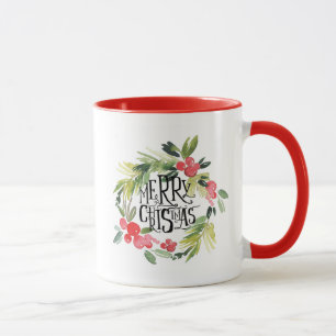 Mug Aquarelle de Noël   - guirlande de houx de