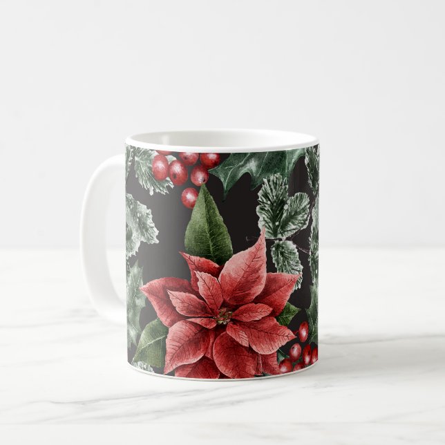 Mug Aquarelle de Noël Poinsettia Motif (Devant gauche)