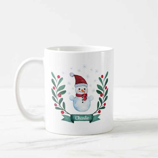 Mug Aquarelle de Noël Snowman Custom (Gauche)
