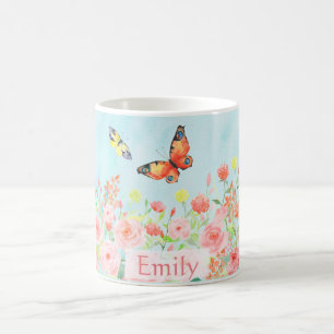 Mug aquarelle de papillons de roses de ressort