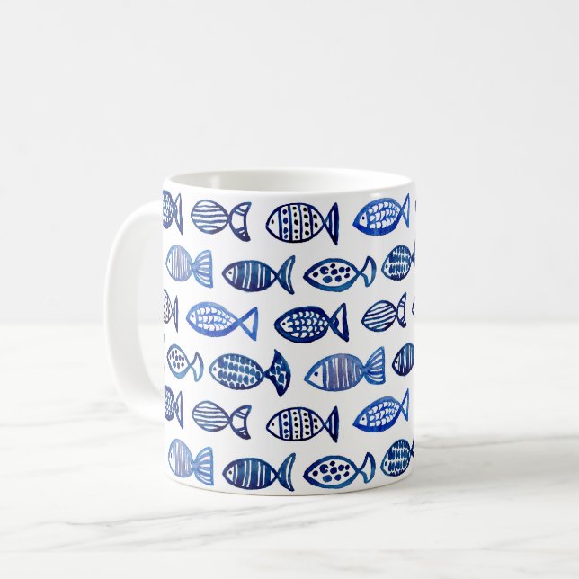 Mug Aquarelle de poisson bleu. Marine. Moderne (Devant gauche)