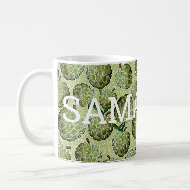 Mug Aquarelle de pomme de sucre | Vert | VOTRE NOM (Gauche)
