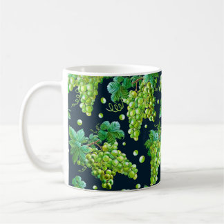 Mug Aquarelle de raisin vert, feuilles sur arrière - p