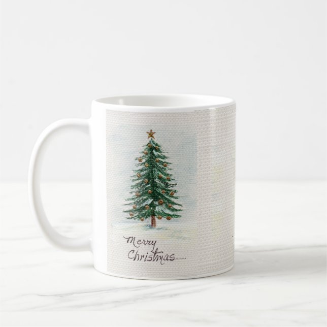 Mug Aquarelle de style ancien Arbre de Noël à neige (Gauche)