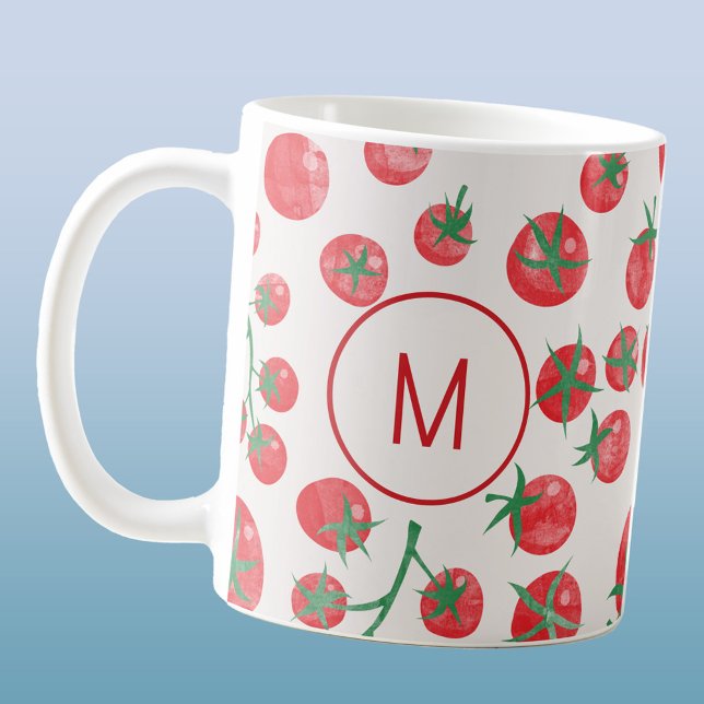 Mug Aquarelle de tomate Monogramme méditerranéen initi (Modern monogram initial personalized tomato watercolor art coffee mug)