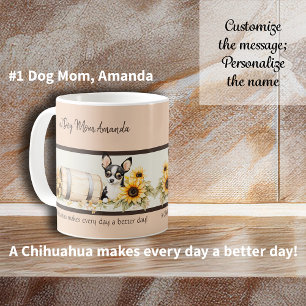 Mug Aquarelle de tournesol de Chihuahua à trois couleu