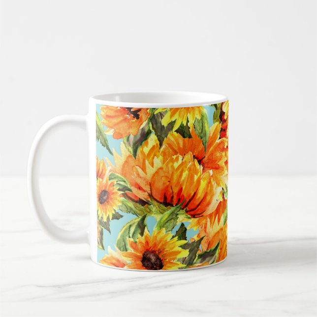 Mug Aquarelle de tournesol : Illustration transparente (Gauche)