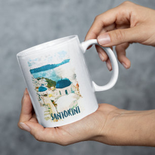 Mug Aquarelle de voyage Santorin Grèce