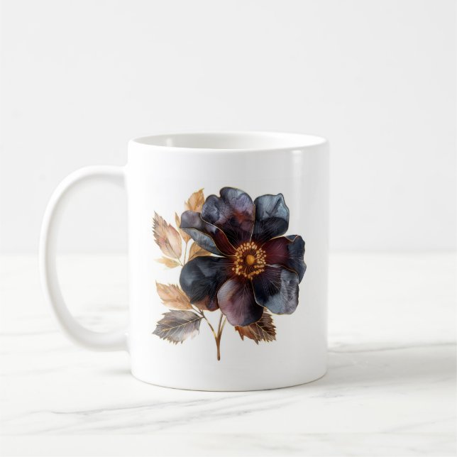 Mug Aquarelle délicate or noir & fleurs bordeaux (Gauche)