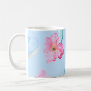 Mug Aquarelle dessinée à la main avec motif rose