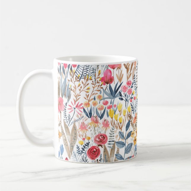 Mug Aquarelle dessinée à la main motif floral transpar (Gauche)