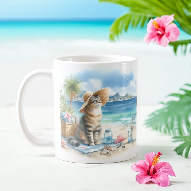 Mug Aquarelle d'été Chat sur la plage (Créateur téléchargé)